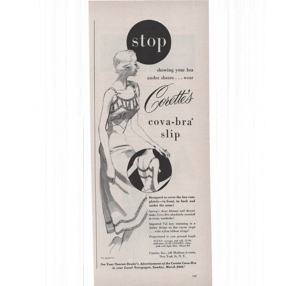 Corettes Cova-Bra Slip Magazine Advertisement Half Page Womens Fashion Vintage